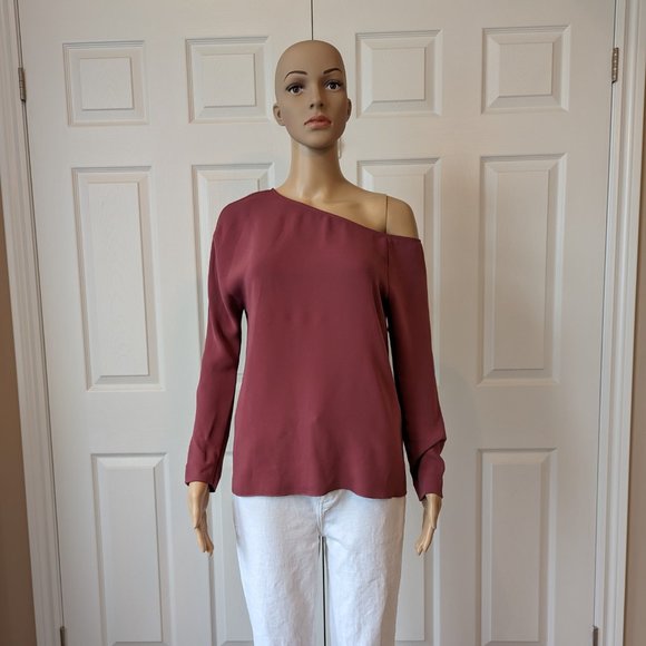 Aritzia Babaton Burke Off The Shoulder Blouse Dark Pink Size XS - Picture 2 of 9